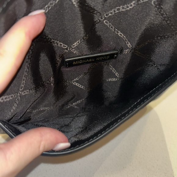 Michael Kors Brown Leather Canvas Logo with Dark Trim Thin Pouch - Picture 5 of 7